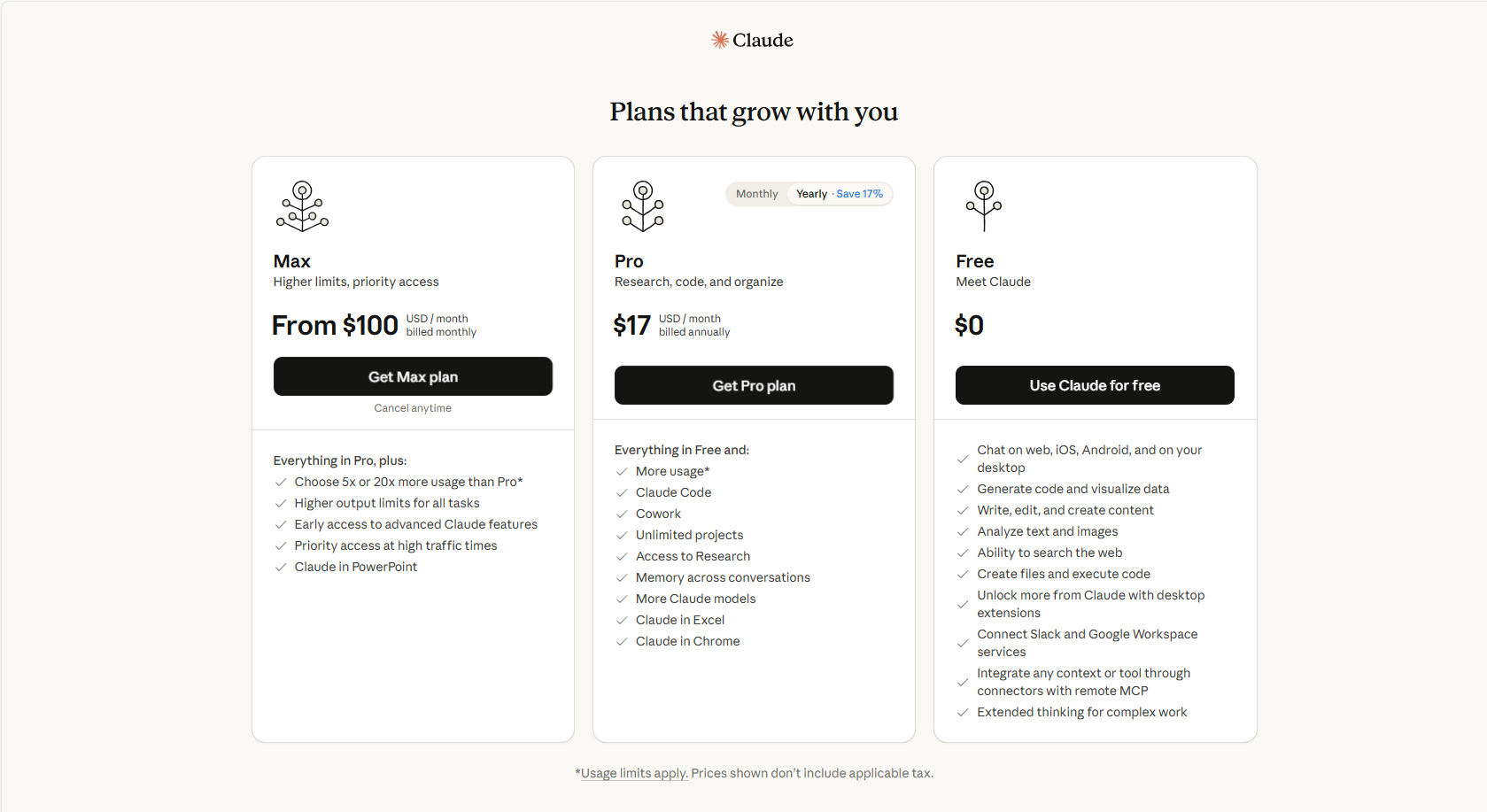 Plans selection page