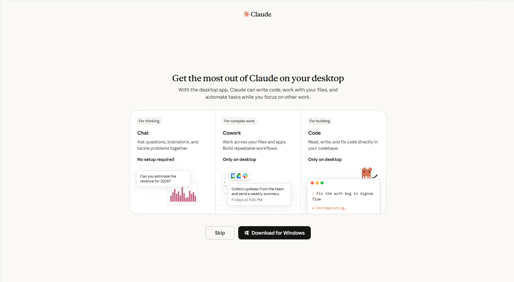 Desktop app promotion screen