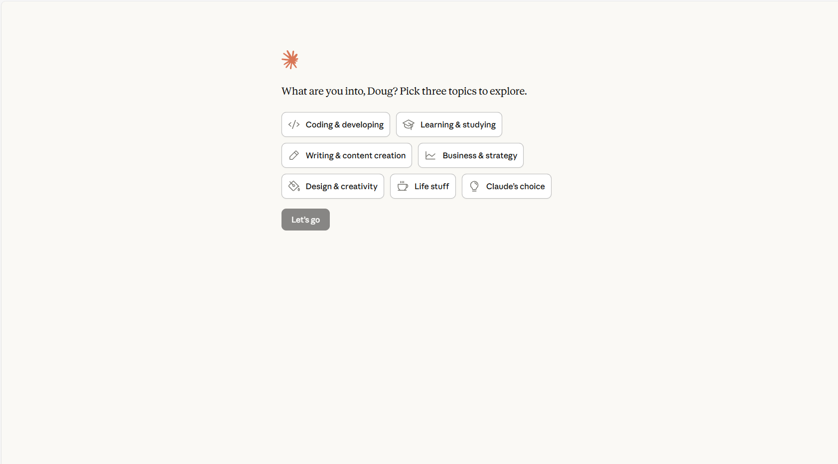 Topic selection screen